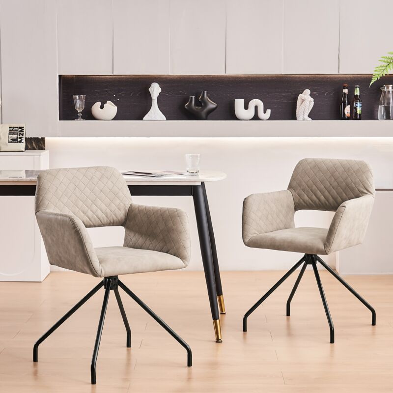 Eifson - Lot de 2 Chaise, avec accoudoirs, dossier ergonomique, pu, ​​adaptées au salon et à la chambre, chaise cosmétique - Kaki