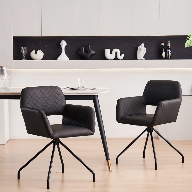 Eifson - Lot de 2 Chaise, avec accoudoirs, dossier ergonomique, pu, ​​adaptées au salon et à la chambre, chaise cosmétique - Noir