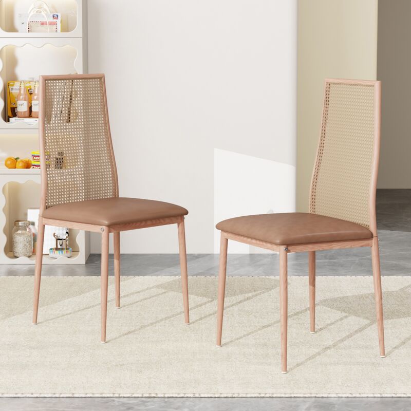 Dans Les Nuages - Lot de 2 Chaise, avec pieds en métal, dossier haut en polyrotin, Conception creuse, chaises à manger en capitonné - Naturel