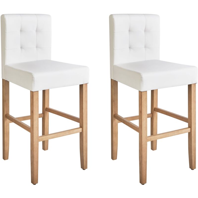 Beliani - Lot de 2 Chaises de Bar en Cuir pu Blanc Crème Acier et Pieds Bois de Pin Madison