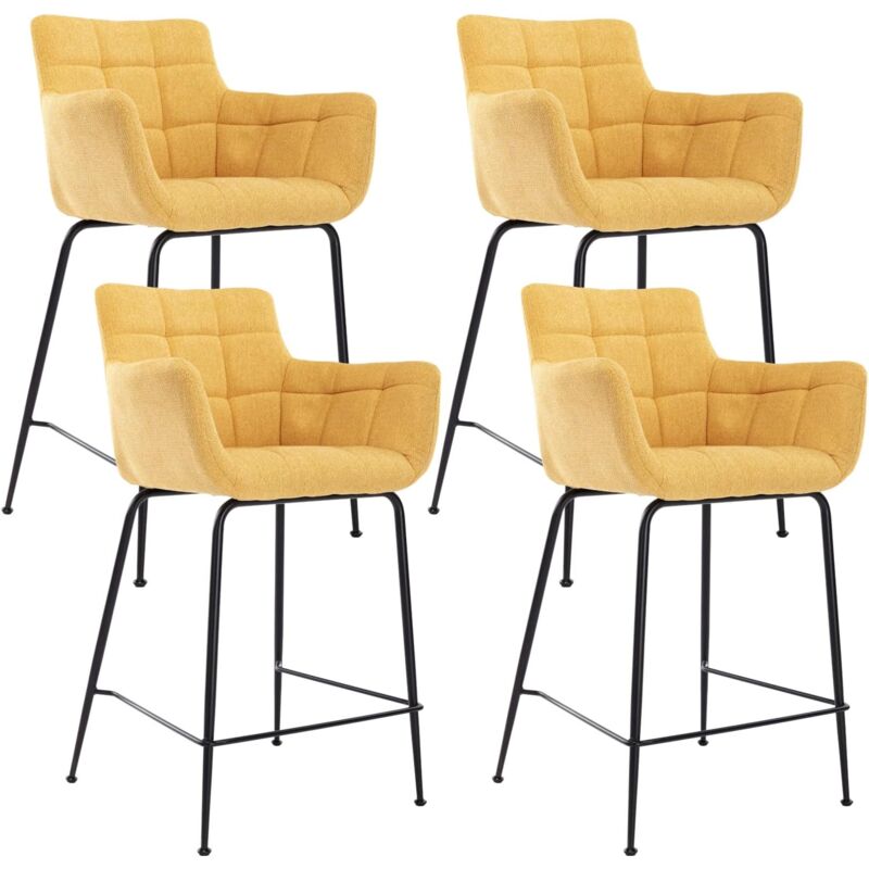 Wahson Tabouret de Bar en Tissu, Lot de 4 Chaise de Bar avec Accoudoirs Chaise Haute Cuisine pour Bar et Cuisine, Jaune