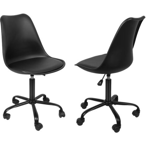 lot de 2 Chaise de Bureau tulipe pivotant Tabouret de Travail Fauteuil de Bureau Ergonomique Hauteur Réglable avec capitonné Cuir PU Charge 120 kg（Noir）