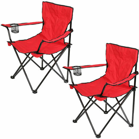 Lot de 2 chaise de camping pliable fauteuil de plage extérieur rouge
