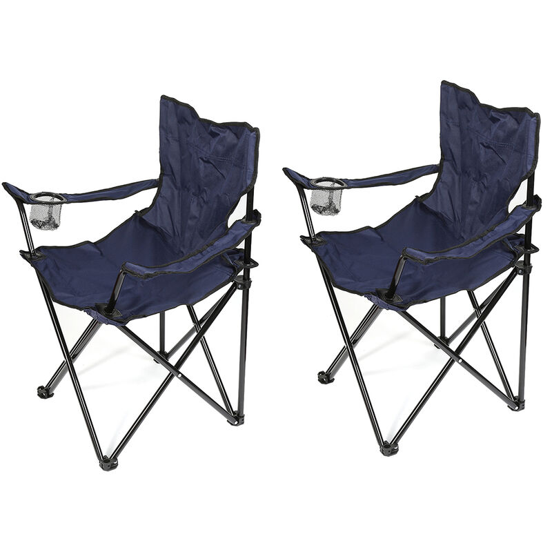 Skecten - Lot de 2 chaise de camping pliable fauteuil de plage extérieur bleu foncé