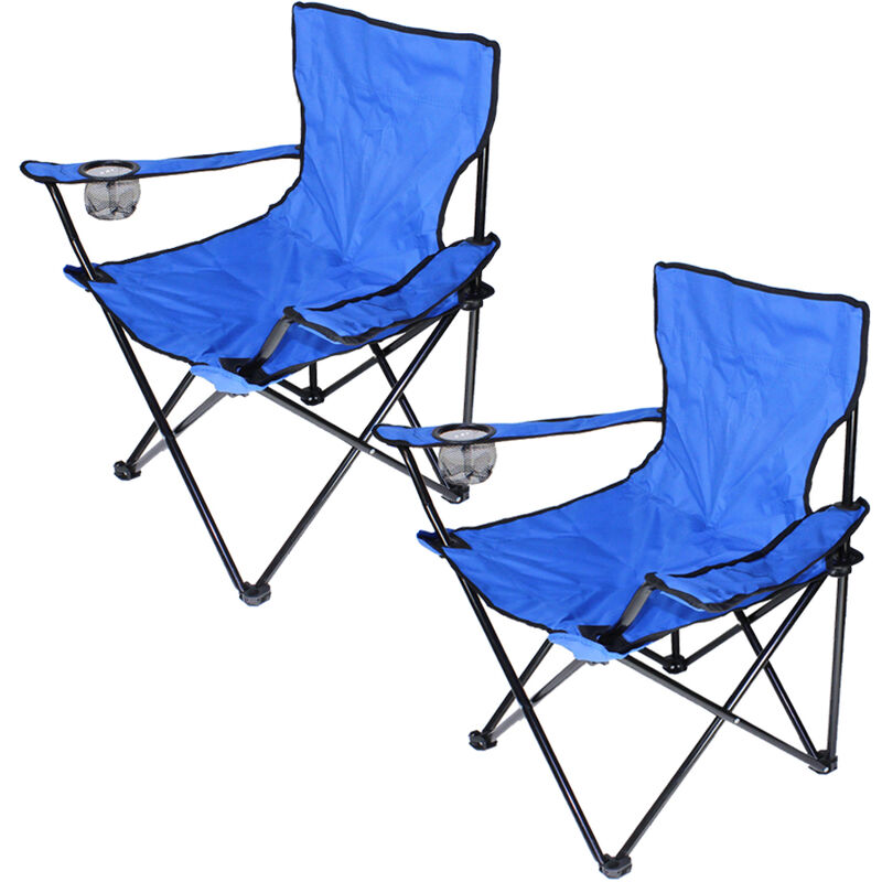 Lot de 2 chaise de camping pliable fauteuil de plage extérieur bleu