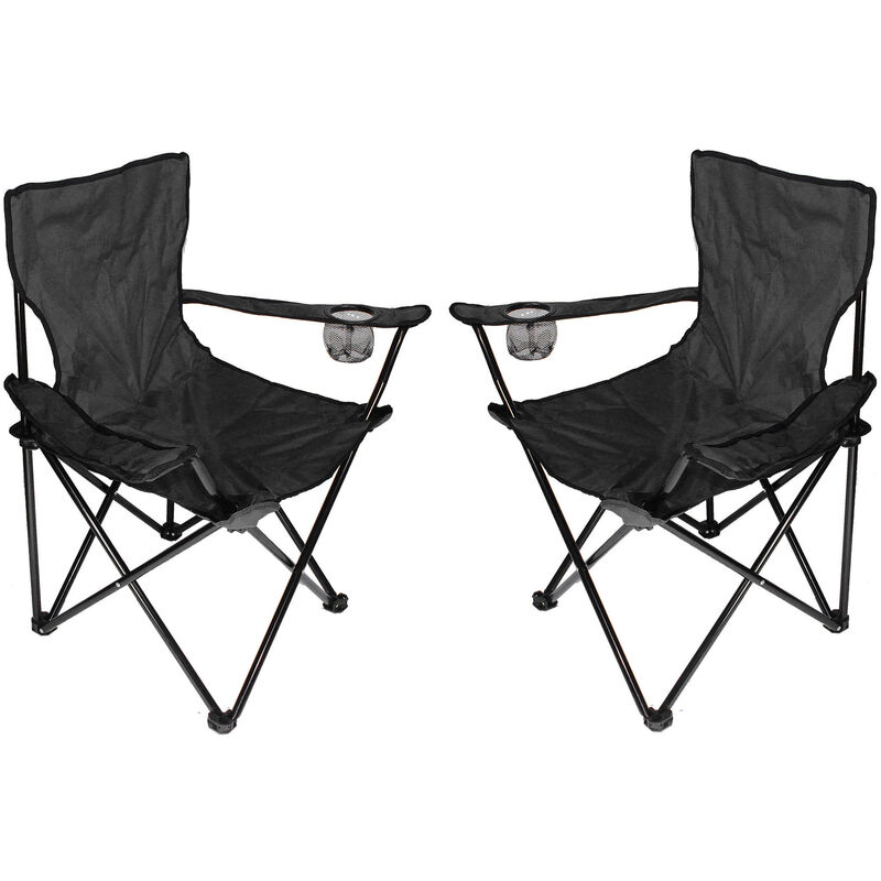 Lot de 2 chaise de camping pliable fauteuil de plage extérieur noir