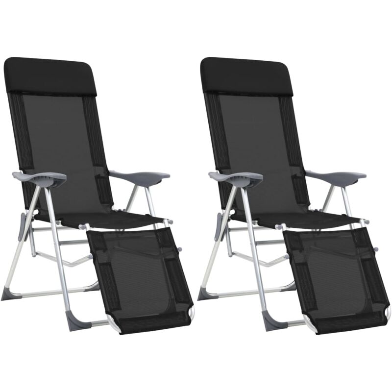 Maison Chic - Lot de 2 Chaise de camping pliantes et repose-pied Fauteuil de camping Chaise de plage noir textilène 35476