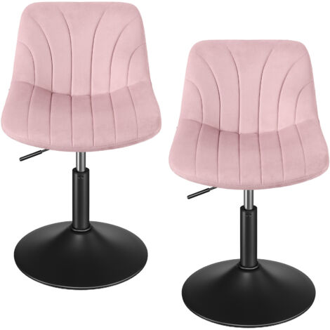 Lot de 2 Chaise de Coiffeuse Réglable, Tabouret avec Dossier, Rotation 360°, Velours, pour Coiffeuse, Rose