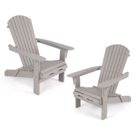 Lot de 2 Chaise de Jardin Adirondack en Bois, Fuateuil de Jardin à Lattes Pliable avec Accoudoirs, Dossier Haut, Charge 160 KG Gris