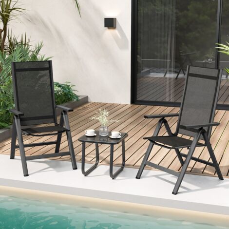 Lot de 2 Chaise de Jardin Pliante en Alliage d'Aluminium Dossier Inclinable Réglable Patins Antidérapants Tissu en Maille Noir CW4433 Maison Chic