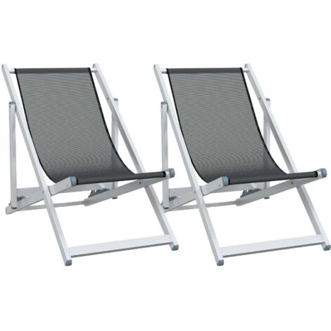 Lot de 2 Chaise de jardin,Chaises de plage pliantes gris aluminium et textilène CFW6007335