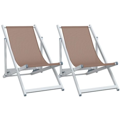 Lot de 2 Chaise de jardin,Chaises de plage pliantes marron aluminium textilène CFW2371690