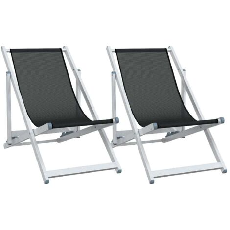 Lot de 2 Chaise de jardin,Chaises de plage pliantes noir aluminium et textilène CFW6463881