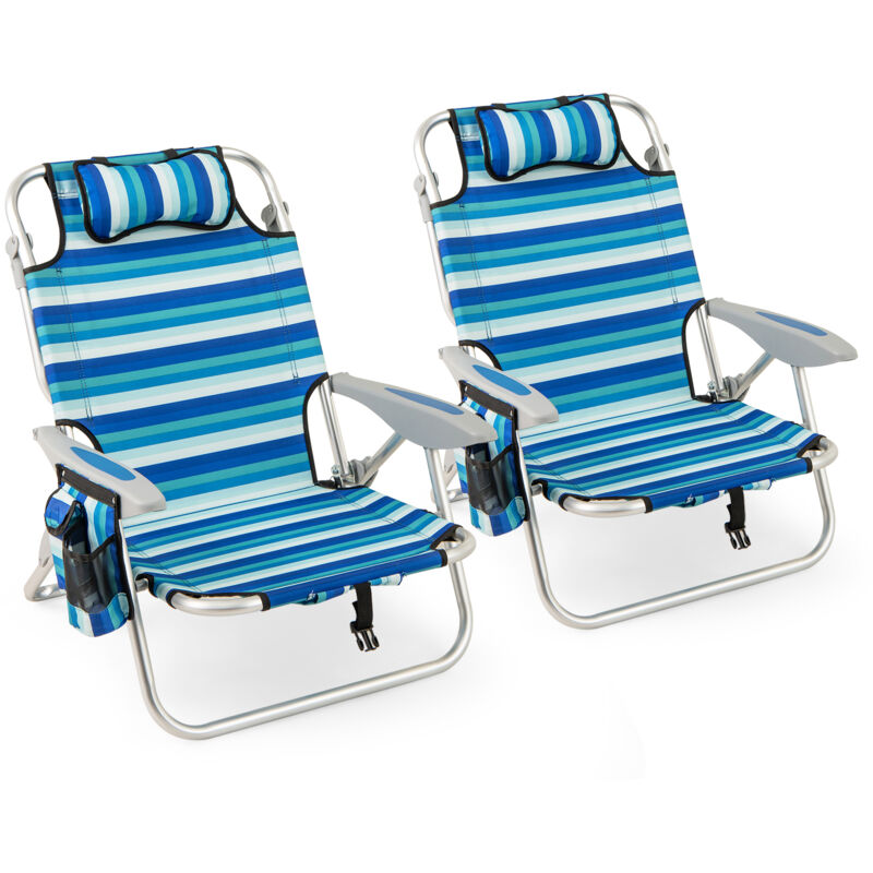 Lot de 2 Chaise de Plage Pliable, Cadre Léger en Aluminium, Chaise Basse avec Dossier Réglable en 4 Positions, Sac Isotherme, pour Camping