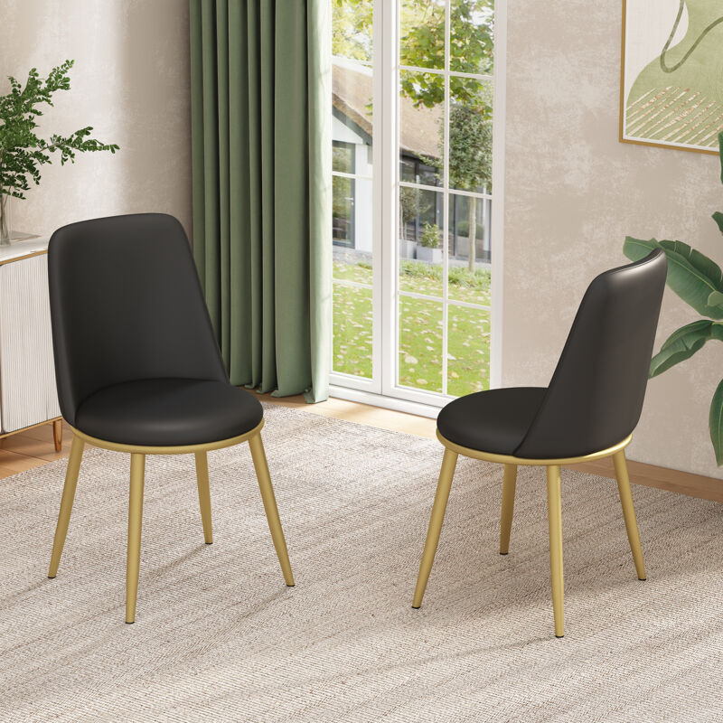 Hauss Spole - Chaise de salle à manger, chaise rembourrée avec dossier pour salon, pieds en métal, pu, 2 pcs, noir+or