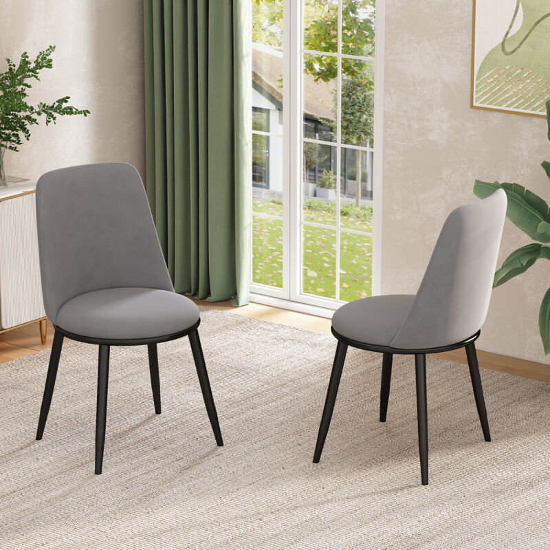 Hauss Spole - Chaise de salle à manger, chaise rembourrée avec dossier pour salon, pieds en métal, velour, 2 pcs, gris+noir