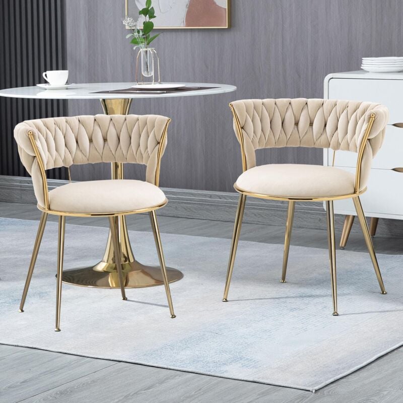 Dans Les Nuages - Lot de 2 Chaise de salle à manger, avec capitonné dossier en velours, pieds en métal, design ergonomique, style Scandinave - Beige
