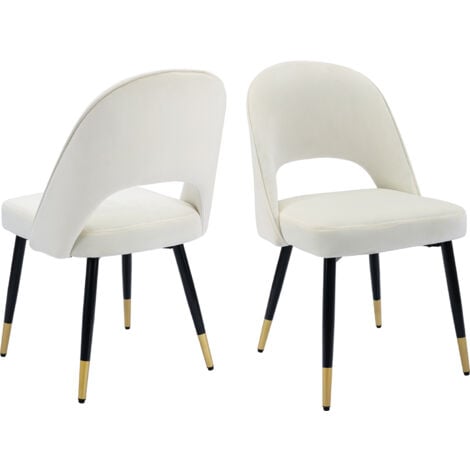 Lot de 2 Chaise de Salle à Manger en Velours Chaise Cuisine Moderne avec Pied Métal pour Restaurant, Beige