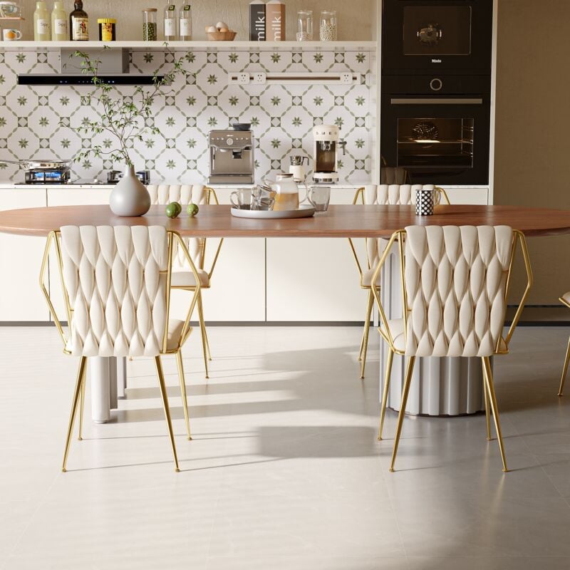 Tanant - Lot de 2 chaises - velours, Chaises de salle à manger avec dossier tressé - Fauteuils de salon et de cuisine - Beige
