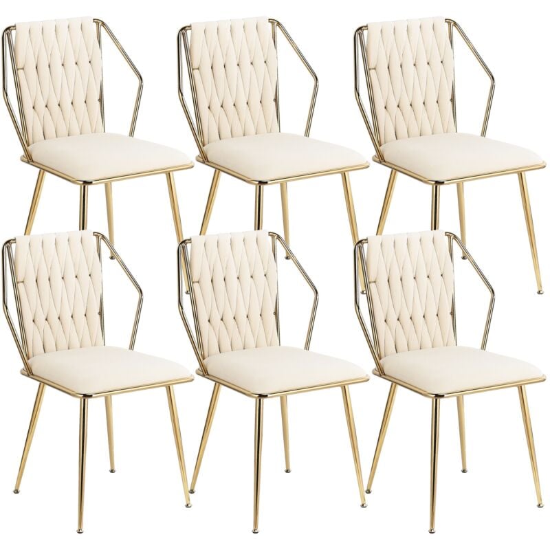 Tanant - Lot de 6 chaises - velours, Chaises de salle à manger avec dossier tressé - Fauteuils de salon et de cuisine - Beige