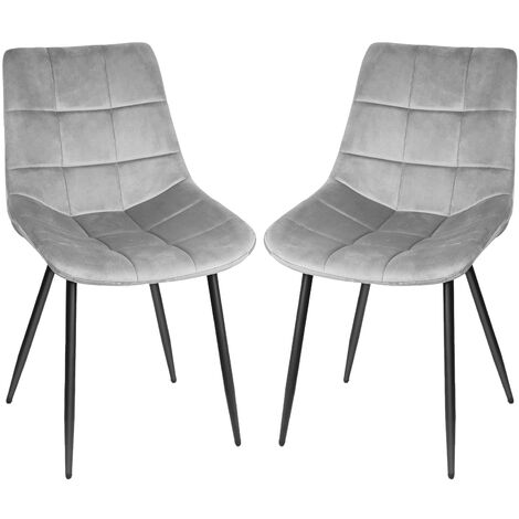 Lot de 2 Chaise de salle à manger，assise rembourrée en velours,avec Pieds en métal,pour salle à manger, salon, chambre，gris clair