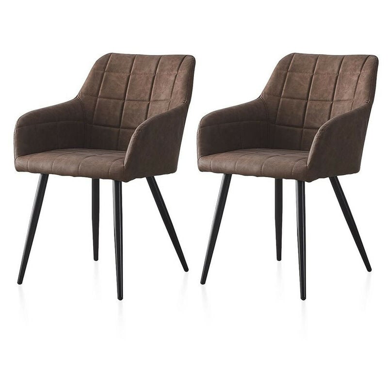Clipop - Lot de 2 Chaise de Salle à Manger Chaise de Cuisine rembourrée en métal Pied, Faux Cuir Chaises, Marron
