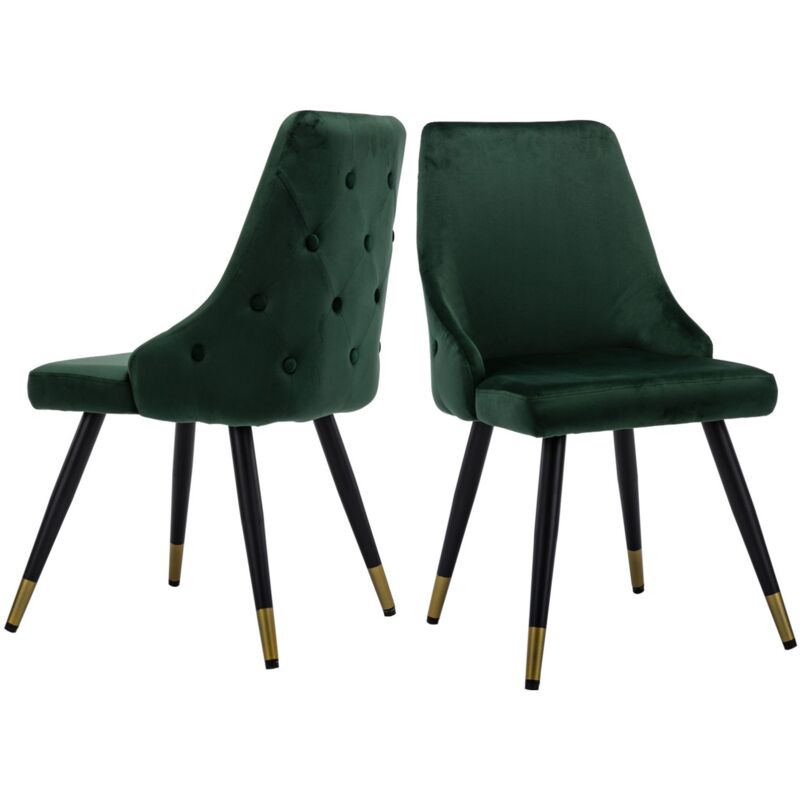 Wahson Office Chairs - Lot de 2 Chaise de Salle à Manger Rembourés en Velours Chaise de Salon avec Pieds en Métal pour Cuisine, Vert