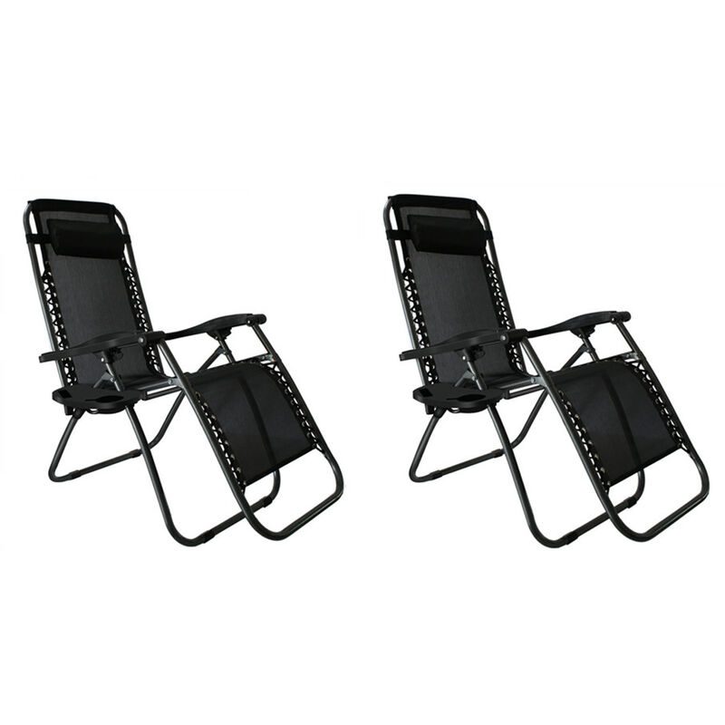 Lot de 2 Chaise Longue de Jardin de Camping avec Dossier Réglable Transat Pliable Noir
