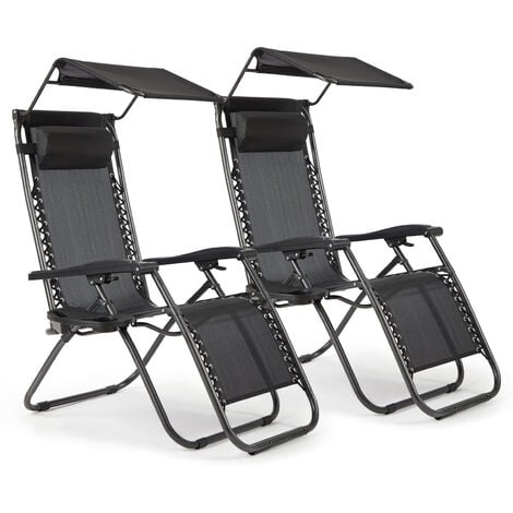 Lot de 2 Chaise Longue jardin, Transat Bain de soleil Pliable, avec Porte-gobelet et Coussin de Tête Téglable, Noir -Intimate Wm Heart