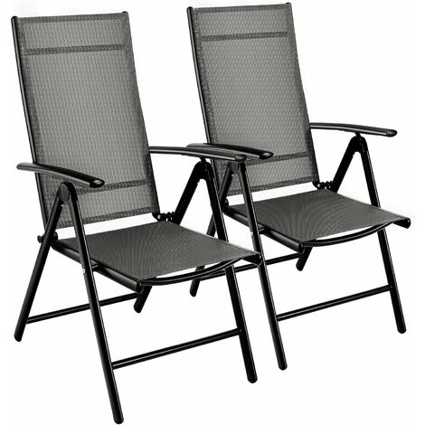 Lot de 2 Chaise Longue Pliante Inclinable, Fauteuil Pliant en Aluminium, Transat en Textilène de Jardin, Chaises de Jardin Pliable, Ergonomique, Dossiers Réglables en 7 Directions, Gris Noir A-026
