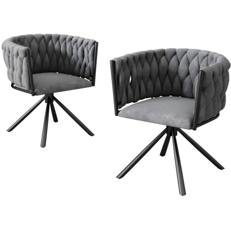 lot de 2 Chaise pivotante luxe velours gris, pieds métal, pour salon/chambre - Salle à manger design