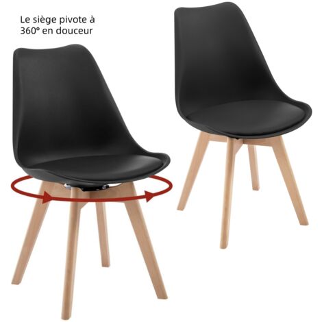 Lot de 2 Chaise Pivotante Salle à Manger WOLTU, Chaise de Cuisine, Siège en PU, Pieds en Bois Massif, Noir