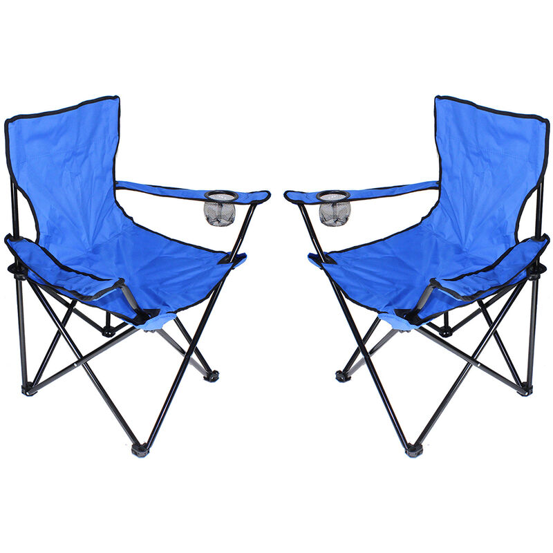 Lot de 2 Chaise Pliante Fauteuil Simplement Pratique pour Pêche Plage Camping Jardin Bleu