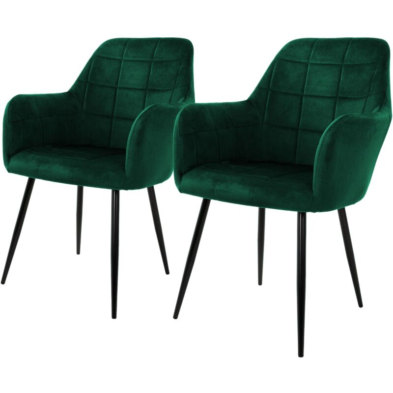 Ml-design - ecd Germany Lot de 2 Chaises de Salle à Manger - Vert Foncé - Style Rétro - Assise Rembourrée Aspect Velours - Pieds en Métal Noir - avec