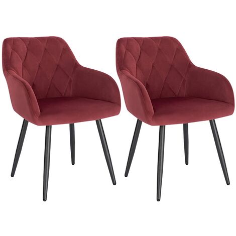 Lot de 2 Chaise Salle à Manger WOLTU, Chaise de Cuisine en Velours, Assis Rembourré et Pieds en Métal, Bordeaux