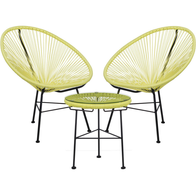 Ensemble de 2 chaises et 1 table en polyéthylène et acier New Acapulco Sklum Vert Lima - Vert Lima