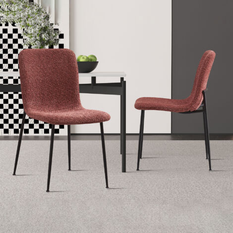 Lot de 2 chaises 42x57x81,5 cm en tissu bouclette rose - ALYSE
