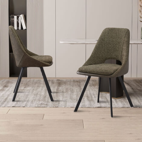 Lot de 2 chaises 48x56x85 cm en tissu bouclette et PU kaki - FIK