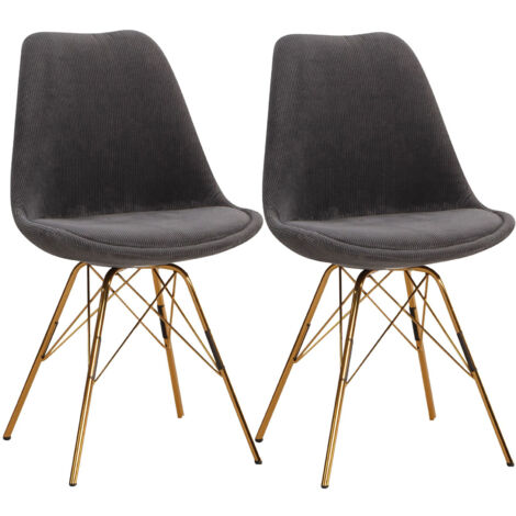 Lot de 2 chaises 48x58x85 cm en velours côtelé anthracite et doré