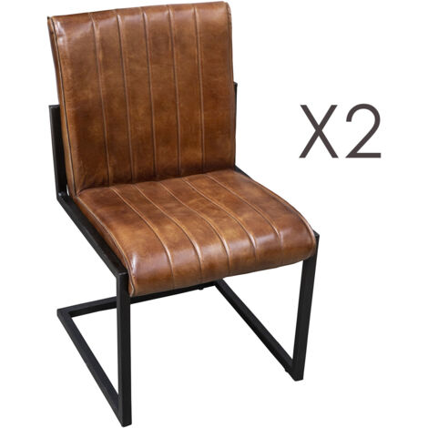 Lot de 2 chaises 51x51x87 cm en cuir marron et métal