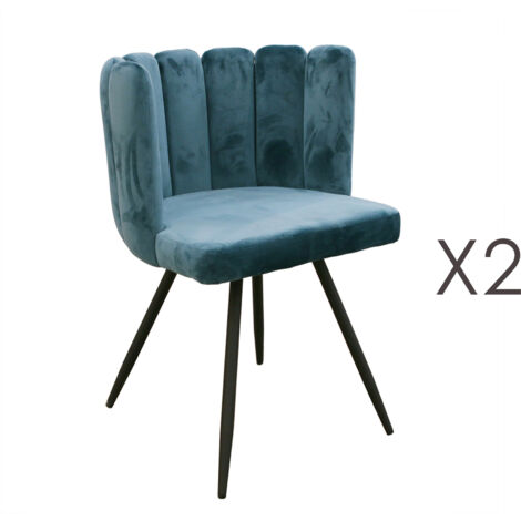 Lot de 2 chaises 52,5x50,5x80 cm en velours bleu - HARY