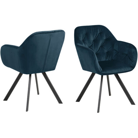 Lot de 2 chaises 57,5x61,5x81,5 cm en velours bleu foncé - GABY