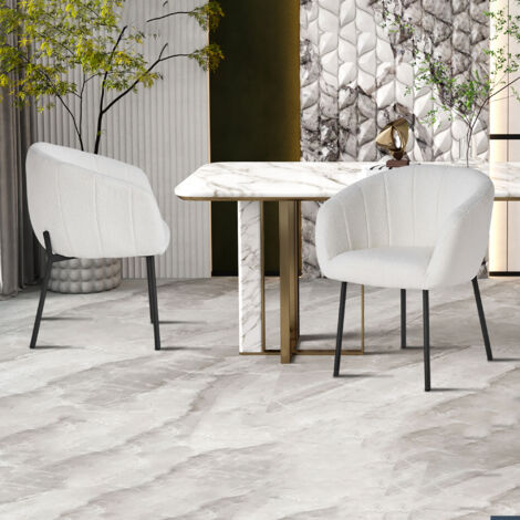 Lot de 2 chaises 57x62x79 cm en tissu bouclette blanc - SERZ