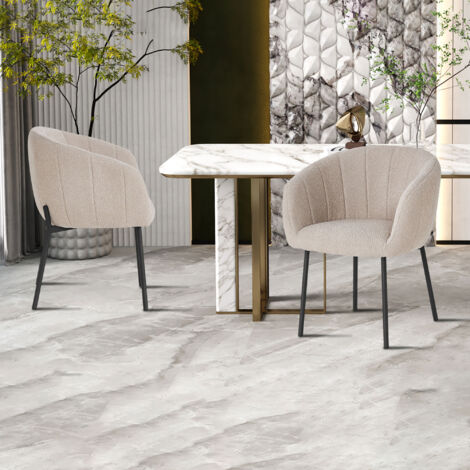 Lot de 2 chaises 57x62x79 cm en tissu bouclette sable - SERZ