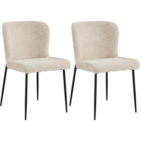 Lot de 2 chaises 62x50x85 cm en tissu bouclette beige - BOUCLI