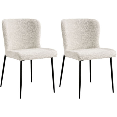 Lot de 2 chaises 62x50x85 cm en tissu bouclette écru - BOUCLI
