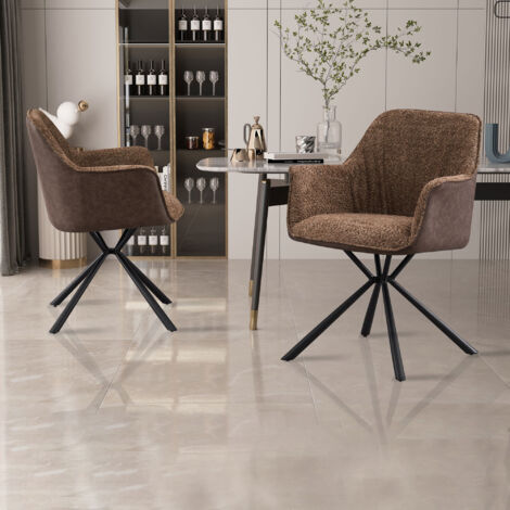 Lot de 2 chaises 62x63x82,5 cm en tissu bouclette et PU marron - FIK