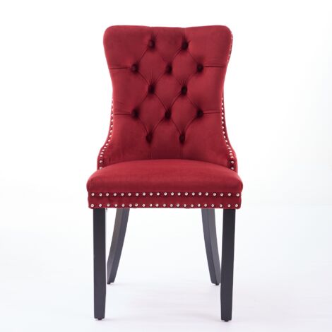 Lot de 2 chaises à manger Bourgogne velours,structure bois massif haut de gamme avec pieds décoratifs.