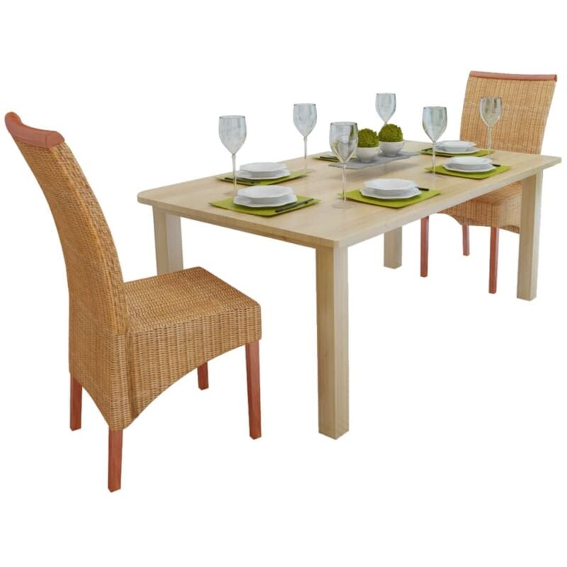 Lot de 2 Chaises à manger, Chaises à dîner, Chaises de cuisine marron rotin naturel CON6141 design in