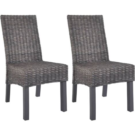 Lot de 2 Chaises à manger，Chaise de salle à manger marron rotin kubu et bois de manguier CFW72140
